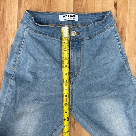 Wax Jean Light Wash Denim Super Flare Raw Hem Stretch Bell Bottoms Size 5/27 - Picture 5 of 7